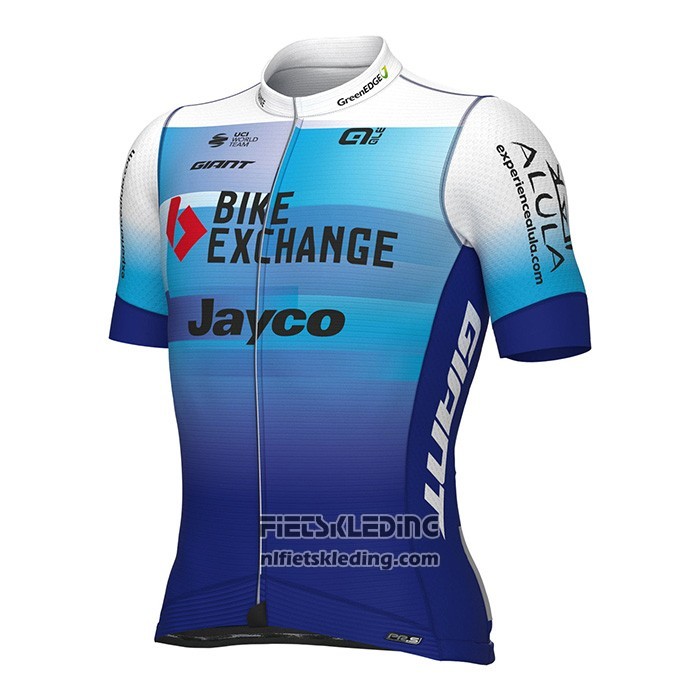 2022 Fietskleding Bike Exchange Blauw Wit Korte Mouwen en Koersbroek